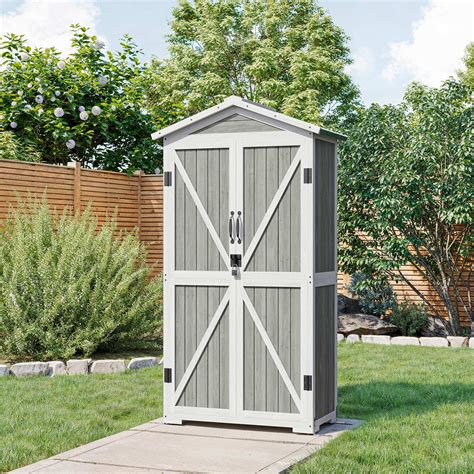 Belleze Outdoor Lockable Ft W X Ft D Solid Wood Vertical Storage