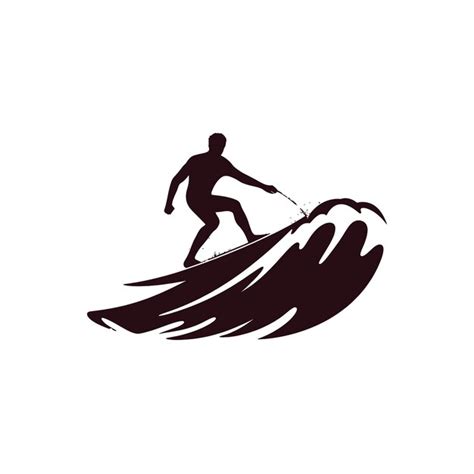 Silhouettes D Un Surfeur Surfant Sur Les Vagues Sur Sa Planche De Surf