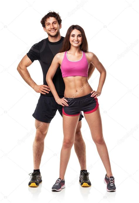 Athletic Couple Man And Woman After Fitness Exercise On White Stock