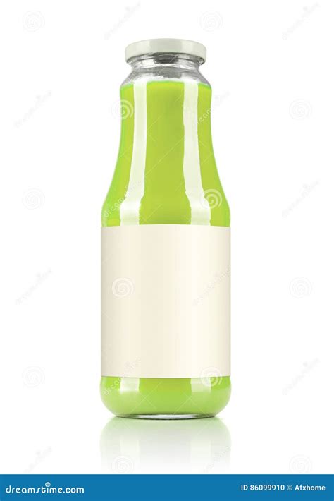 Green Juice Glass Bottle With A Blank Label Isolated On White Background File Contains A Path