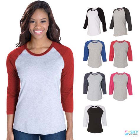 Womens Baseball Fine Jersey Tee Ladies Raglan 34 Sleeve T Shirt 3530 Ebay