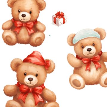 Christmas Seamless Pattern With Cute Teddy Bears Isolated On White