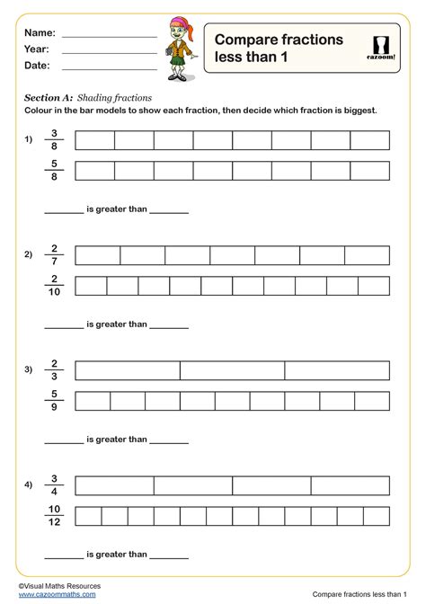 Compare Fractions Less Than Worksheet Fun And Engaging Year Pdf