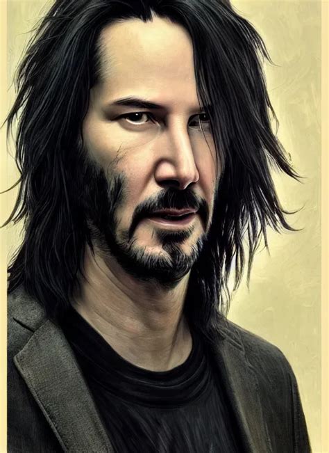 Portrait Of Keanu Reeves Silver Long Hair Male Stable Diffusion