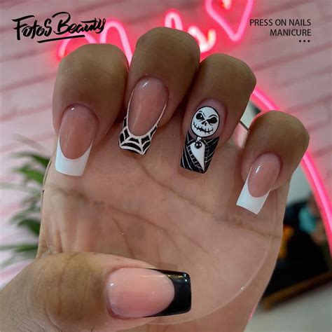 Fofosbeauty 24 Pcs Press On Acrylic False Nails Nails Tips Designs 2023 Coffin French Spider