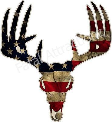 Distressed American Flag Deer Skull S Vinyl Sticker Decal Hunt Buck