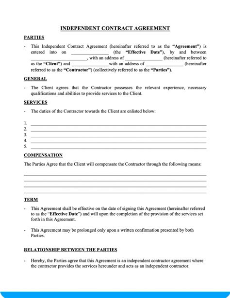 Professional Independent Contractor Agreement Free Downloadable Template