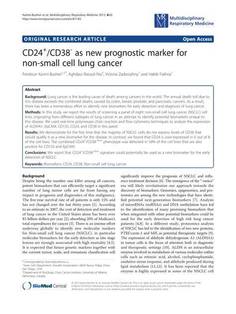 PDF CD24 CD38 As New Prognostic Marker For Non Small Cell Lung Cancer