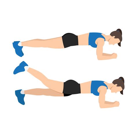 Exercise Guide By Woman Doing Plank Leg Raises In 2 Steps Flat Vector