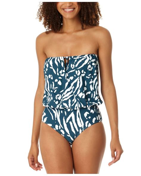 Anne Cole Printed Blouson One Piece Swimsuit In Blue Lyst