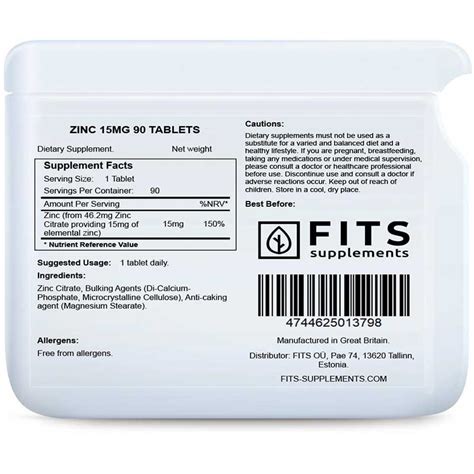 Fits Zinc Citrate 15mg 90 Tablets Sattva Malta