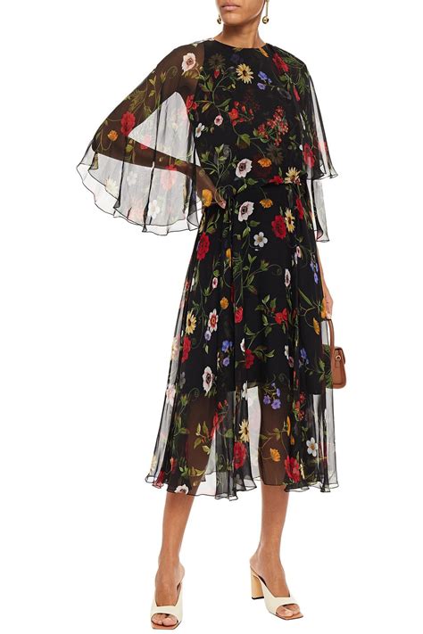 Oscar De La Renta Layered Floral Print Silk Chiffon Midi Dress The Outnet