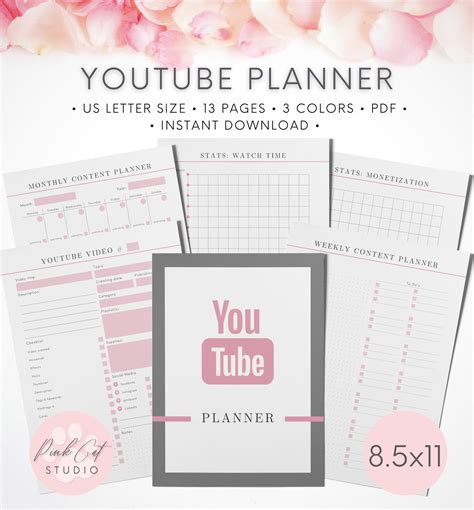 youtube planner youtube channel planner video planner etsy