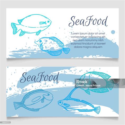 Seafood Restaurant Menu Template Hand Drawn Fish Vector Illustration