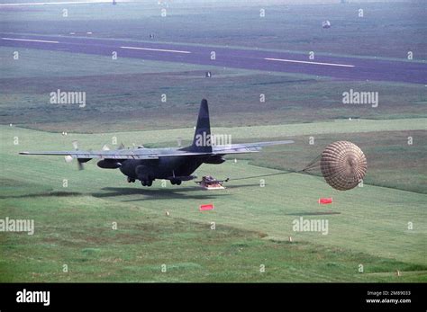 A 37th Tactical Airlift Squadron C 130e Hercules Aircraft Delivers