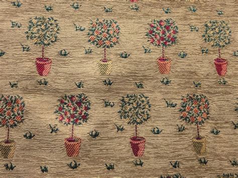 Heavy Corded Chenille Brocade Upholstery Fabric Fruit Trees In Pots Per