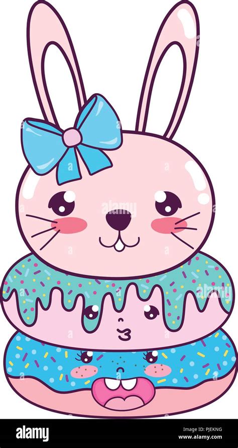 Kawaii Cute Rabbit Head And Donuts Stock Vector Image Art Alamy