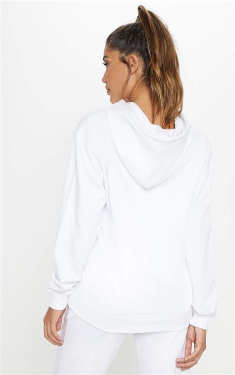 Plt White Embroidered Oversized Hoodie Tops Prettylittlething Aus