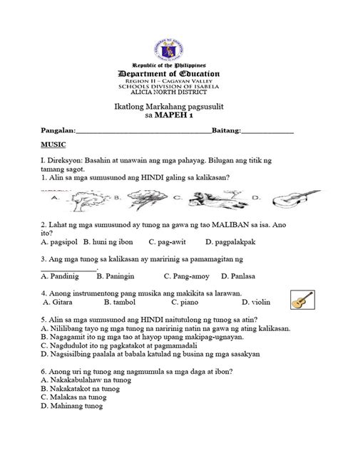 3rd Periodical Test Mapeh 1 2023 Pdf