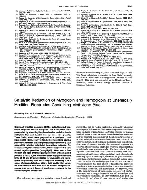 Catalytic Reduction Of Myoglobin And Hemoglobin At Chemically Modified