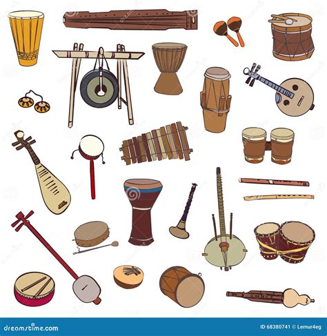 Instrumentos Musicales Tradicionales étnicos Ilustración del Vector