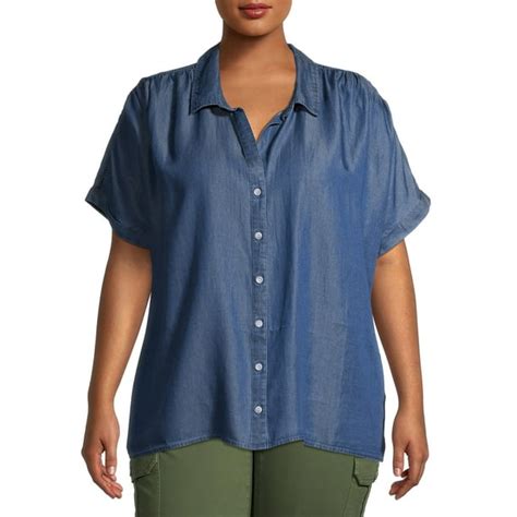 Terra & Sky - Terra & Sky Women's Plus Size Short Sleeve Button Front Camp Shirt - Walmart.com ...