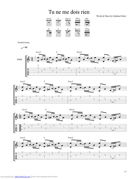 Tu Ne Me Dois Rien Guitar Pro Tab By Stephane Eicher Musicnoteslib