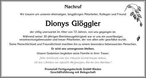 Traueranzeigen Von Dionys Gl Ggler Augsburger Allgemeine Zeitung