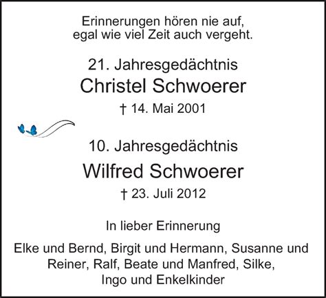 Traueranzeigen Von Christel Und Wilfried Schwoerer Trauer In Nrw De