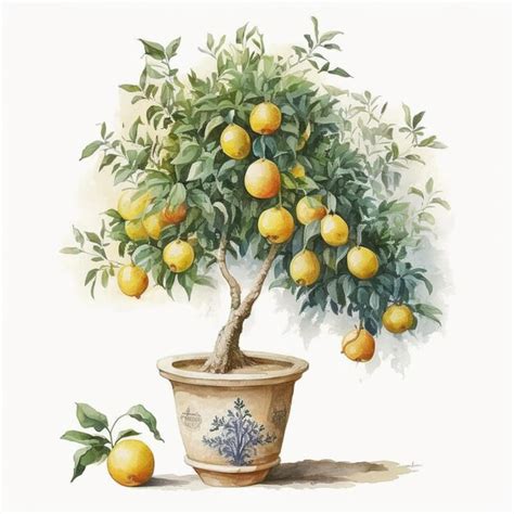 Premium Photo | There is a painting of a potted orange tree with oranges generative ai