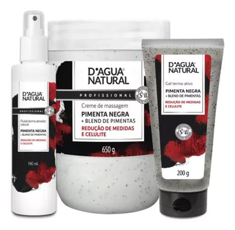 Kit Pimenta Negra Creme Gel Fluido Redução Dagua Natural Frete grátis