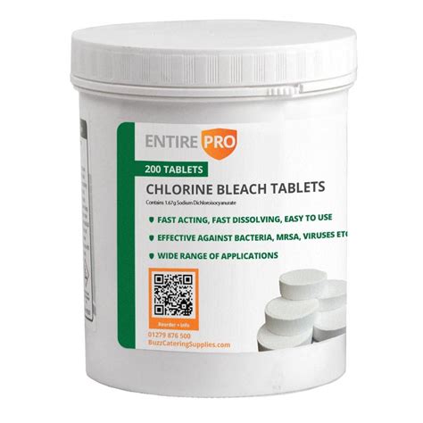 Chlorine Bleach Sanitiser Disinfectant Tablets Tub of 200 | Entire Pro