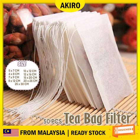 Akiro 50pcs Empty Food Grade Filter Tea Bag For Herb Beauty Health Drawstring Pouch Coffee Tea