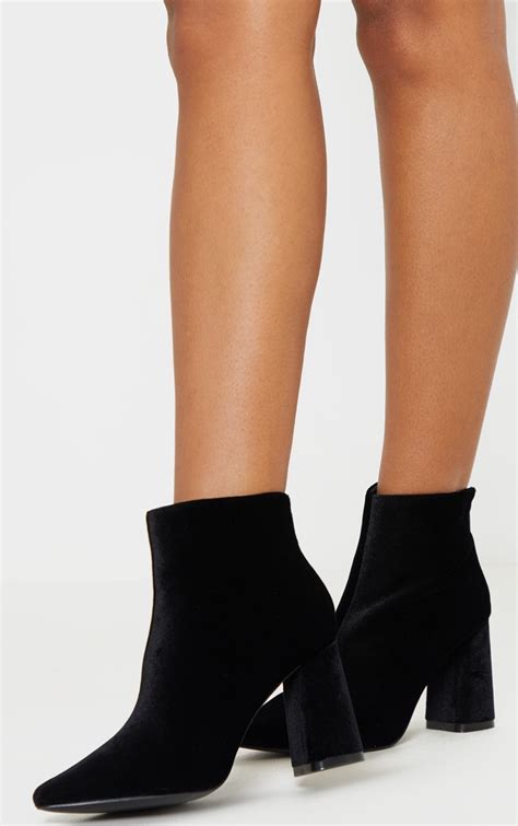 Black Velvet Block Heel Ankle Boot Shoes Prettylittlething Aus