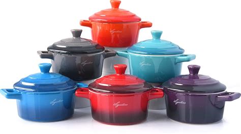 Lagostina Stoneware Mini Casseroles Set Of 6 8 Ounce Mini Casseroles Perfect For Individual