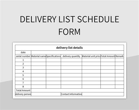 Delivery List Schedule Form Excel Template And Google Sheets File For