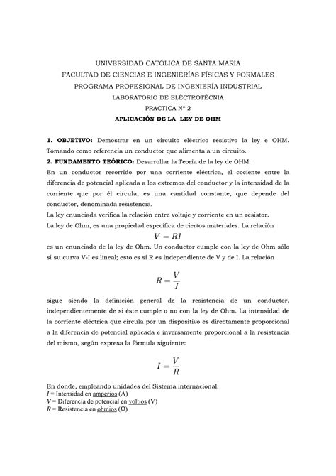 Lab Ley Ohm Practica Universidad Catlica De Santa Maria