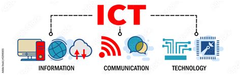 Ict Banner Information Communication Technology Ict Vector