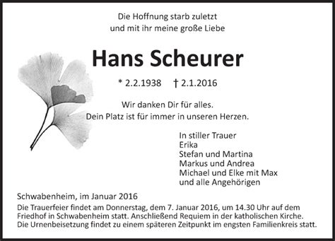 Traueranzeigen Von Hans Scheurer Vrm Trauer De