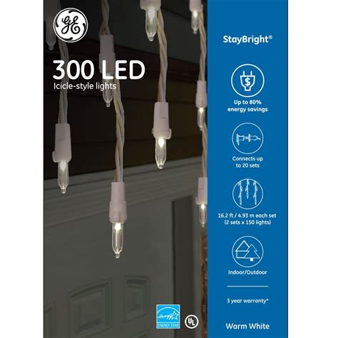 Ge Staybright 300 Count Constant White Icicle Led Plug In Holiday Icicle Lights Energy Star