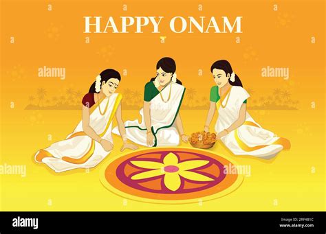 Happy Onam Greetings Traditionelle Frauenkleidung In Kerala Sari