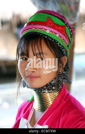 Giraffe Women Wearing Brass Rings On Their Necks In The Long Necked