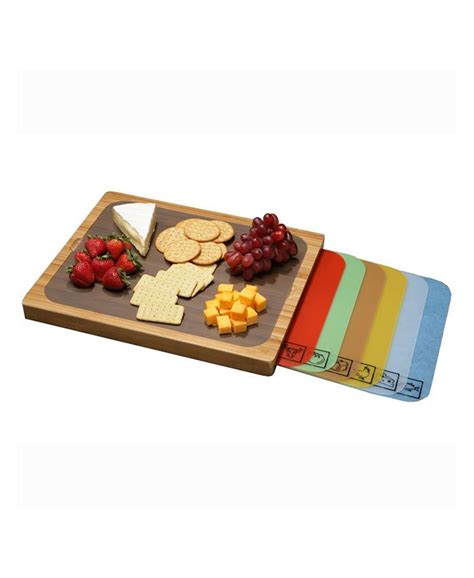 Seville Classics Bamboo Cutting Board And 7 Multi Color Cutting Mats