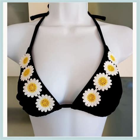 Swim Large Black Yellow White Daisy Bikini Top Daisy Bikini Top