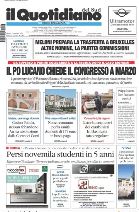 Le Prime Pagine Di Gioved Novembre Wayglo Basilicata