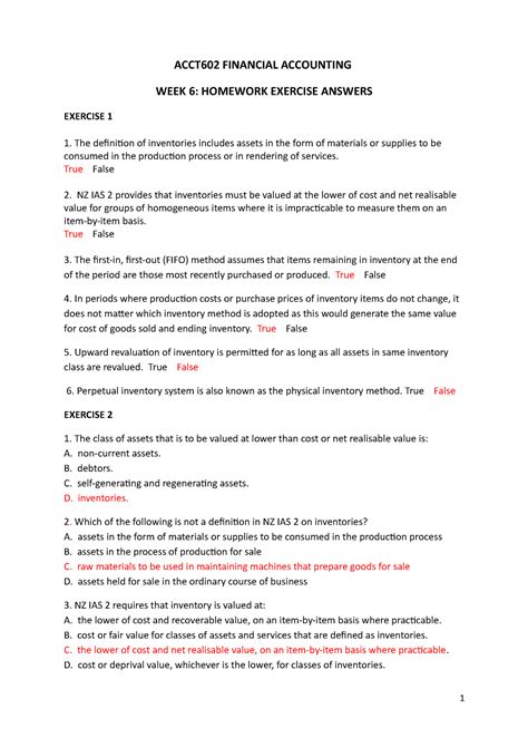 Homework Exercises And Answers Acct602 Financial Accounting Week 6