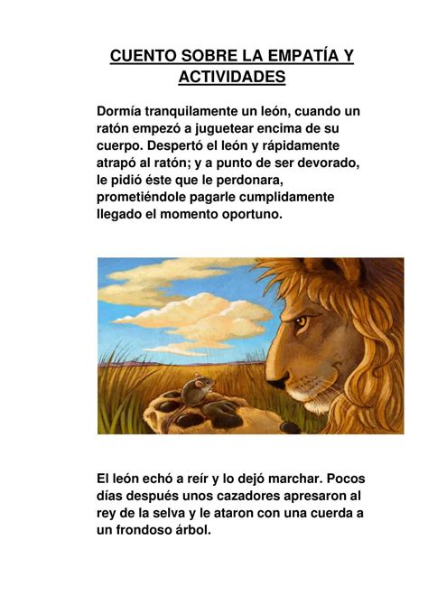 La Fábula del león y el ratón Ratones Comprensión lectora León