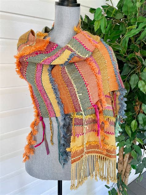 Handwoven Saori Shawl Warm Handcrafted Wrap Fall Scarf B506 Etsy