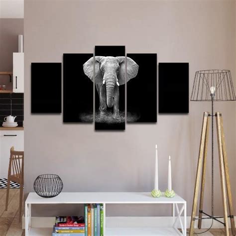 Black & White Elephant – Animal 5 Panel Canvas Art Wall Decor – Canvas ...