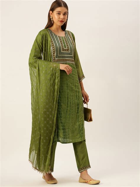 Buy Swagg India Women Green Ethnic Motifs Embroidered Sequinned Liva